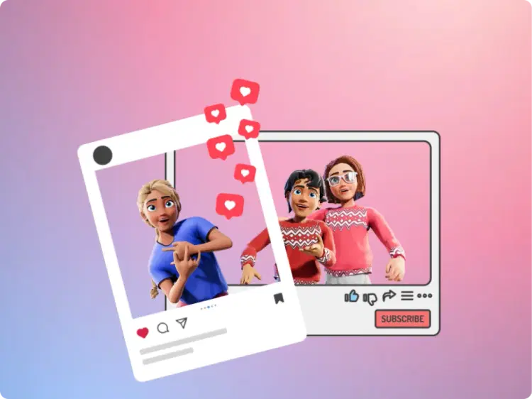 Make custom voiceovers for 3D Avatars on social media using our online browser AI Animation maker and free templates for engaging AI-powered videos.