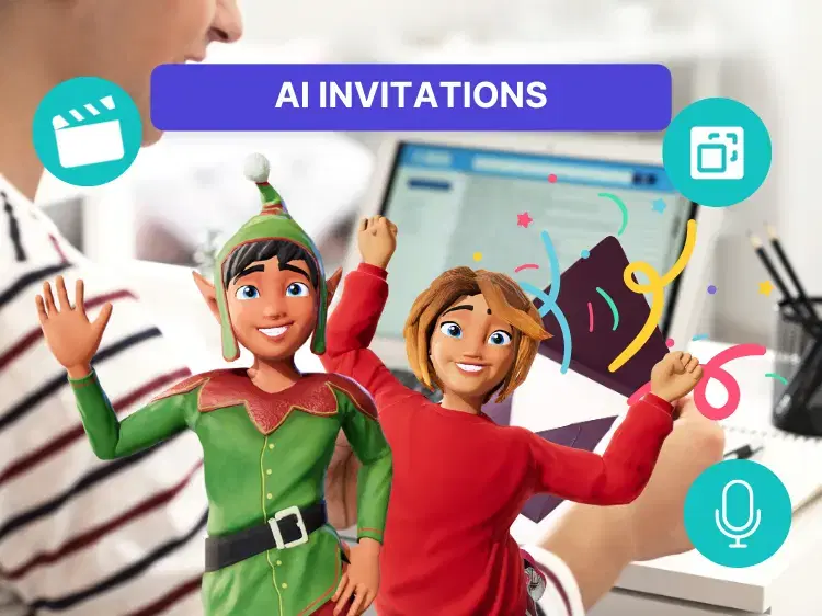 AI Animation Maker has a library of 3D Animation assets for creating engaging digital invitations including art, music, graphics, image backgrounds and more.