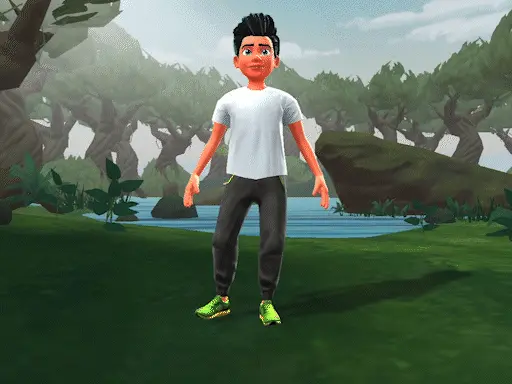 Custom cartoon character in aesthetic background jungle, this image shows a wide shot camera shot type inside the Krikey AI Animation maker video editor.