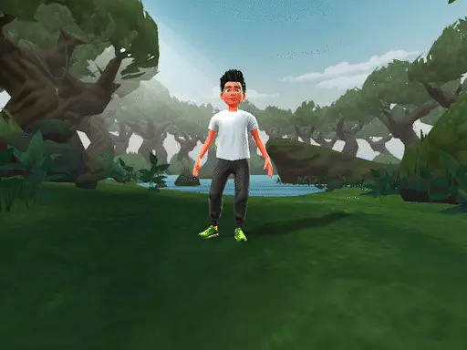 Custom 3D Avatar in cool background jungle, this image shows a camera wide shot or dolly zoom camera shot type in the Krikey AI Video editor.