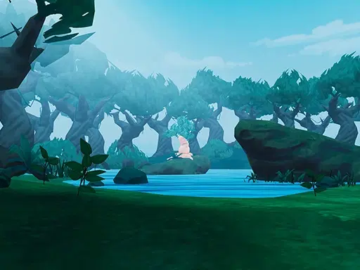 Cool background showing jungle with a cooler color filter that looks blue, cartoon characters can be added to this video editor.
