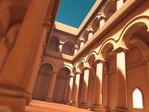 Cool 3D aesthetic background of pillars pijja palace within Krikey AI Animation maker video editor, easy to add custom cartoon characters. Beige color.