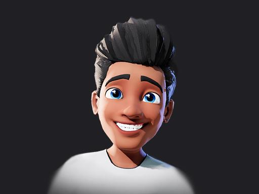 Funny cartoon Face Animator in Krikey 3D Gif maker for meme animations like Happy in this image, add your own aesthetic background.